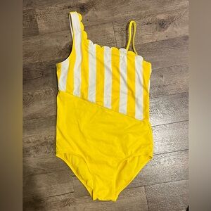 Yellow and White Striped Kids Swimsuit